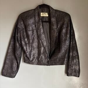 Vintage LOTUS Women's M Geometric Black Shiny Cropped 80's/90's Jacket Retro